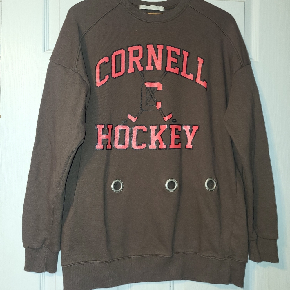 Cornell Hockey By Black Fuschia Sweatshirt‎ Women's Size XL Grommets